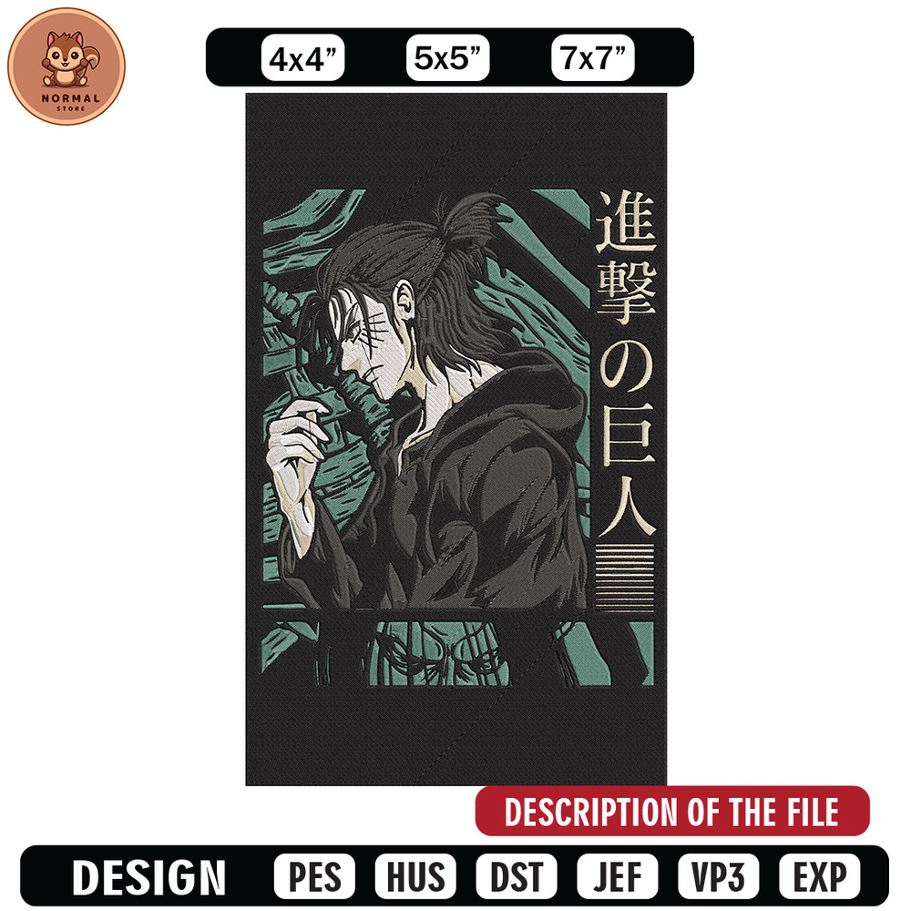 Eren poster Embroidery Design, Aot Embroidery, Embroidery File, Anime Embroidery, Anime shirt, Digital download.jpg