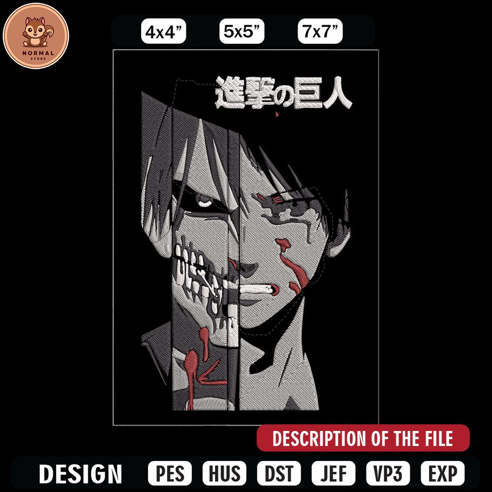 Eren Yeager Embroidery Design, Aot Embroidery, Embroidery File, Anime Embroidery, Anime shirt, Digital download.jpg