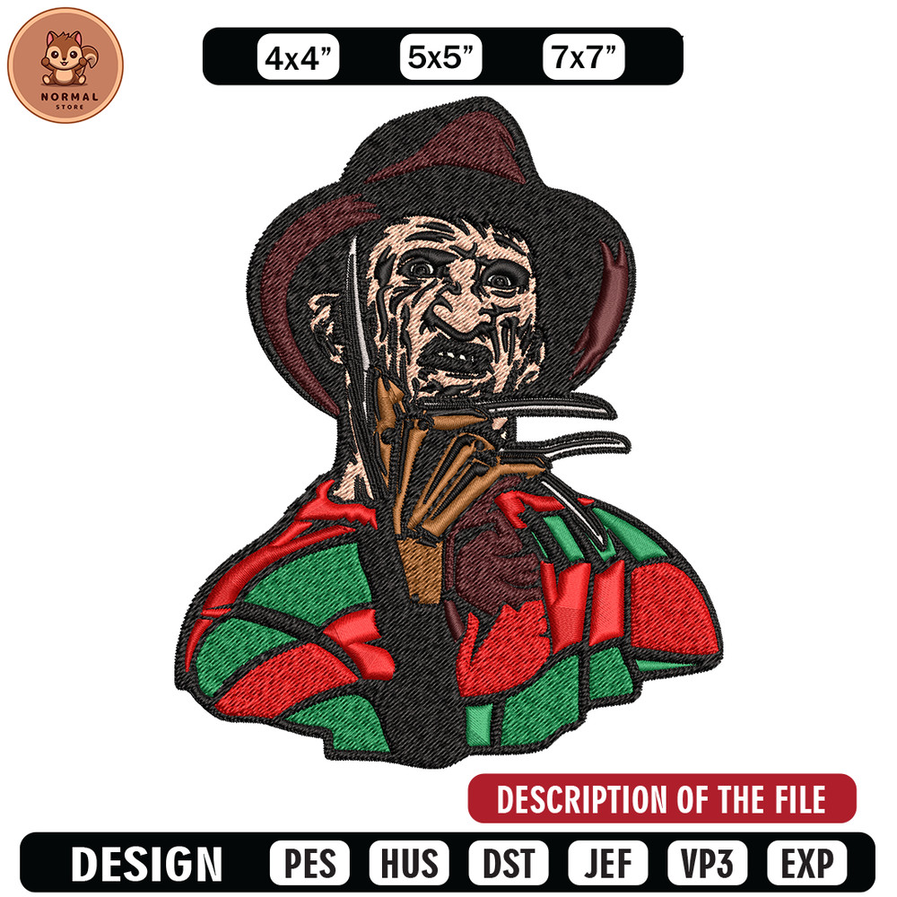 Freddy Krueger Embroidery design, Freddy horror Embroidery, horror design, Embroidery File, Digital download..jpg