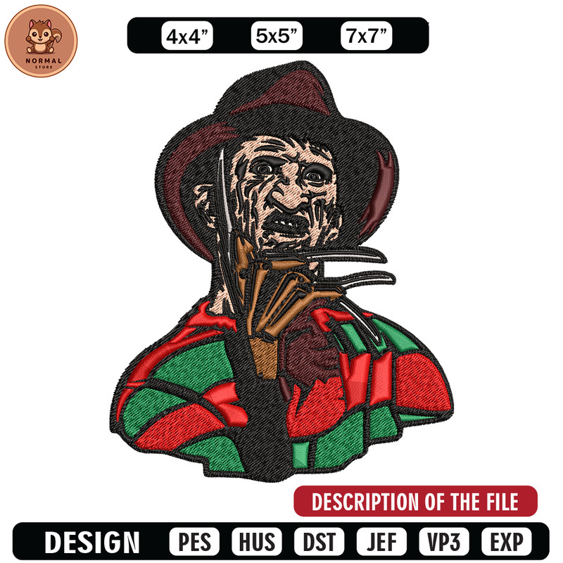 Freddy Krueger Embroidery design, Freddy horror Embroidery, horror design, Embroidery File, Digital download..jpg