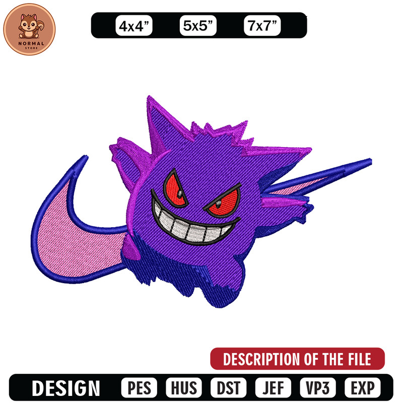 Gengar Nike embroidery design, Pokemon embroidery, nike design, anime design, anime shirt, Digital download.jpg