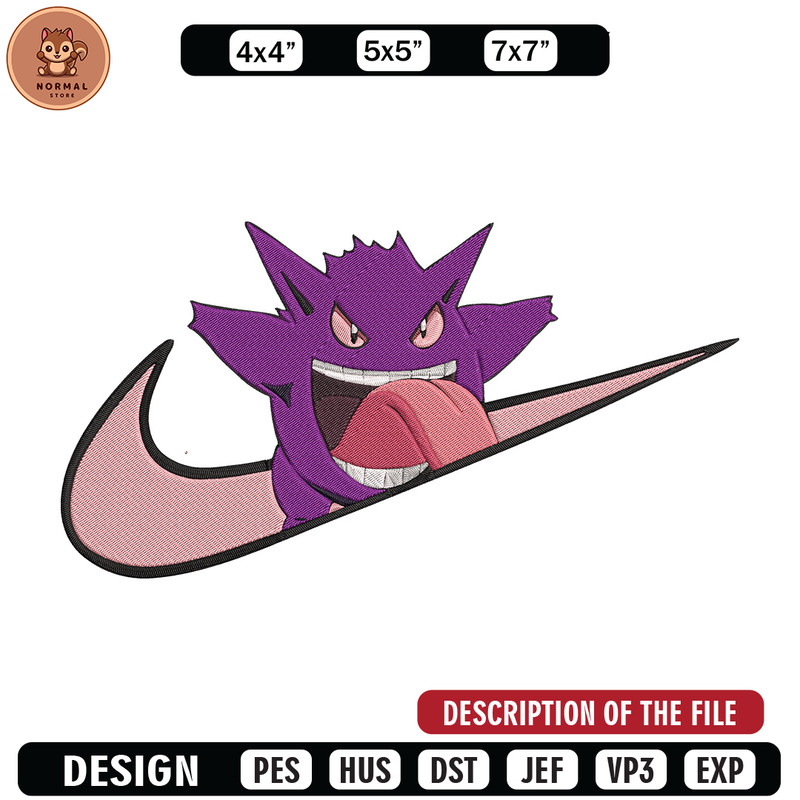 Gengar x nike Embroidery Design, Pokemon Embroidery, Embroidery File, Nike Embroidery, Anime shirt, Digital download.jpg