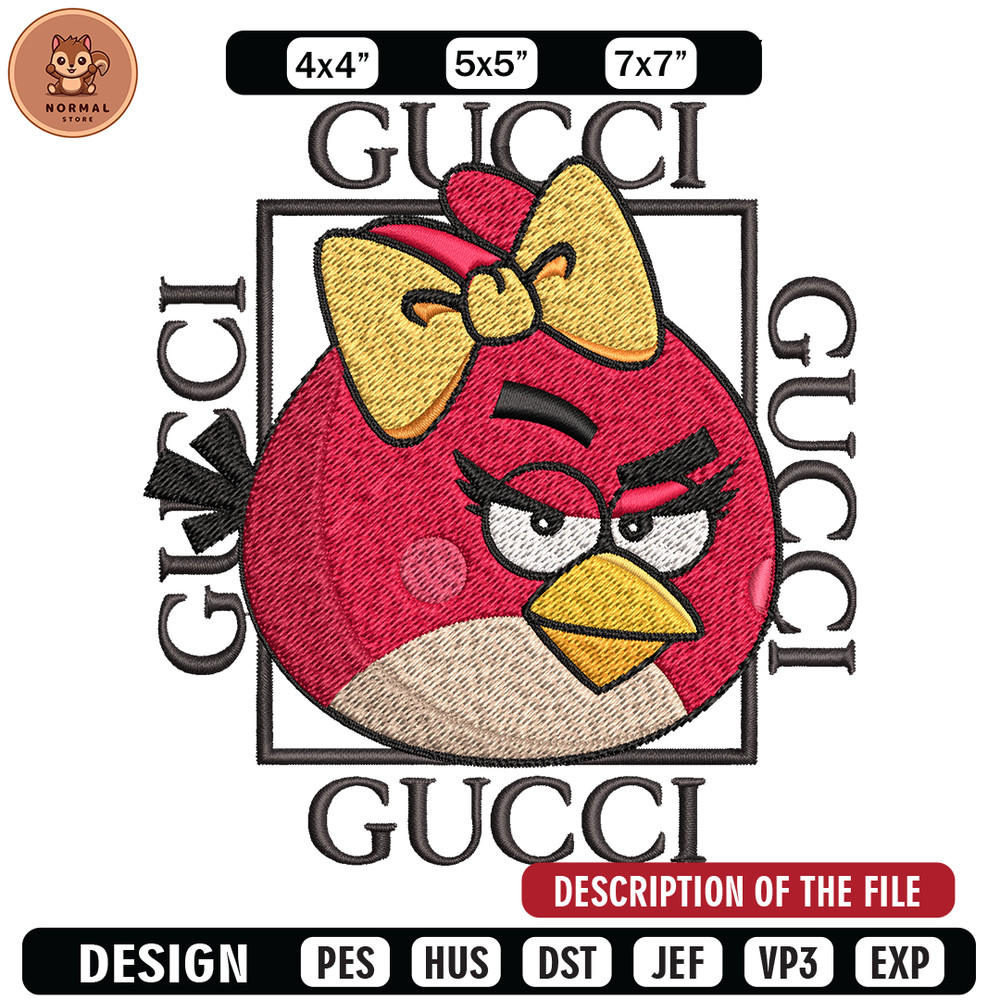 Girl Bird gucci Embroidery design, Angry Birds Embroidery, cartoon design, Embroidery File, logo shirt, Digital download.jpg