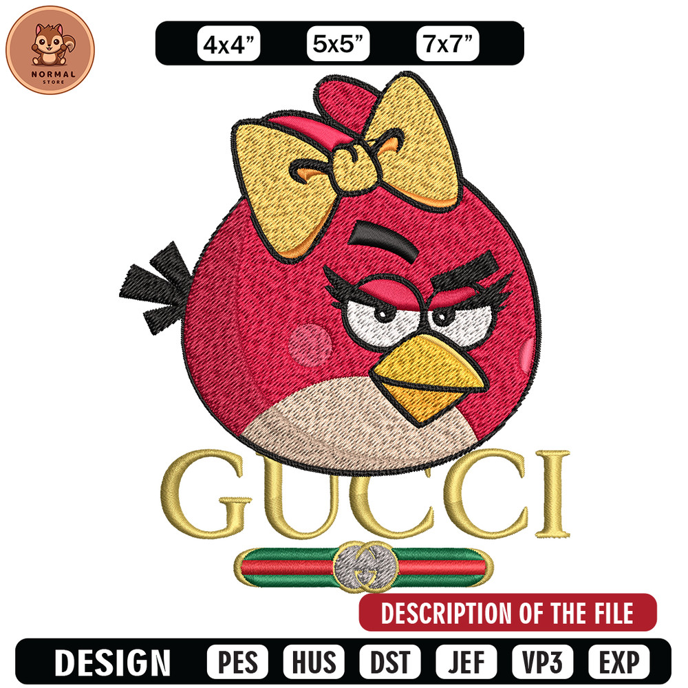 Girl Bird gucci Embroidery design, Angry Birds Embroidery, cartoon design, Embroidery File, logo shirt, Instant download.jpg