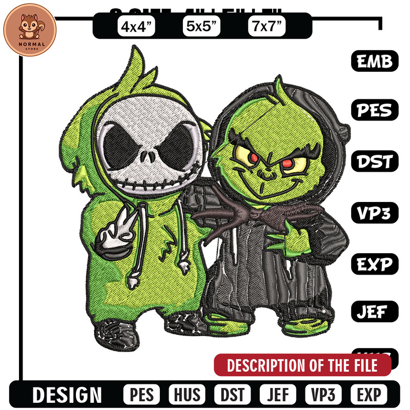 Grinch And Jack Skellington Embroidery design, Grinch Christmas Embroidery, Horror design, logo shirt, Digital download..jpg
