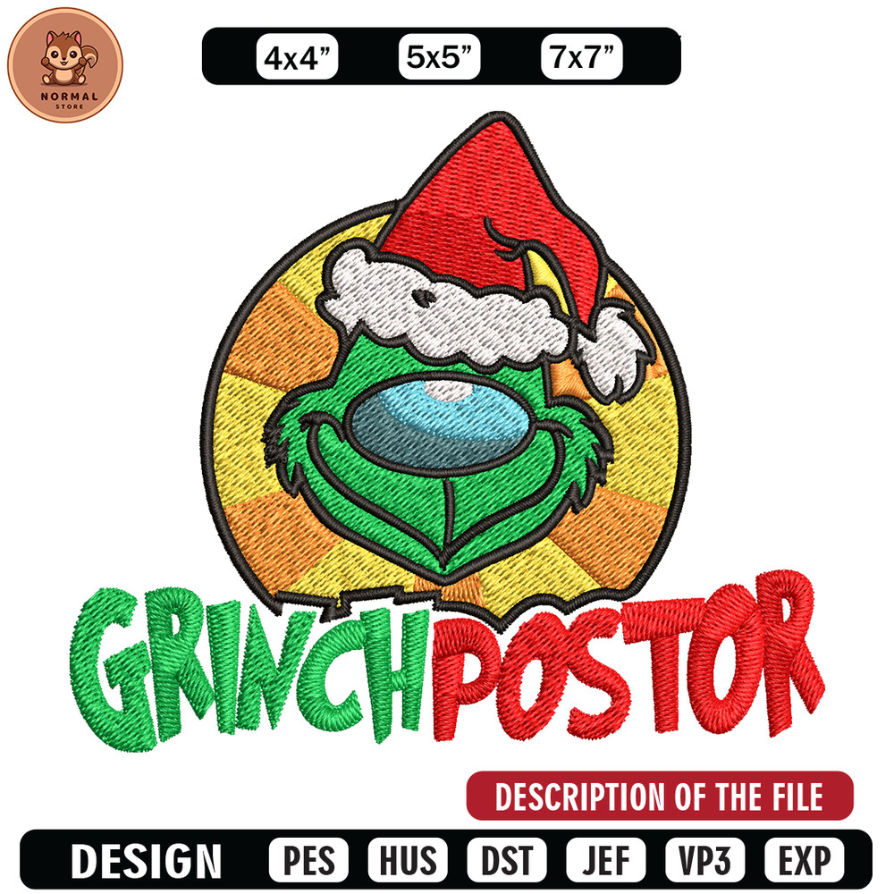 Grinch postor Christmas Embroidery design, Grinch christmas Embroidery, Grinch design, Embroidery file, Instant download.jpg