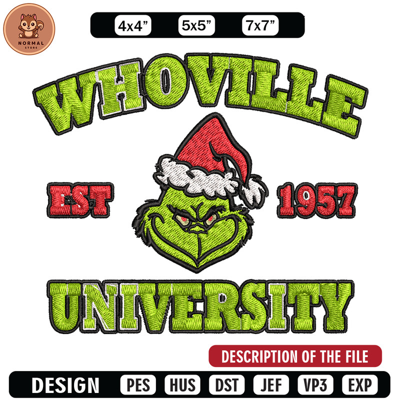 Grinch Whoville University Christmas Embroidery design, Grinch Christmas Embroidery, logo design, Digital download..jpg