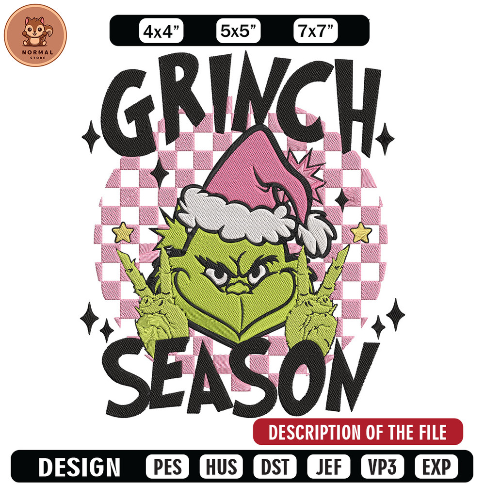 Grinchy season Embroidery Design, Grinch Embroidery, Embroidery File,Chrismas Embroidery, Anime shirt, Digital download.jpg