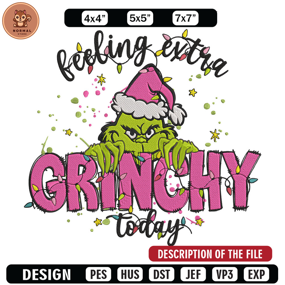 Grinchy today Embroidery Design, Grinch Embroidery, Embroidery File,Chrismas Embroidery, Anime shirt, Digital download.jpg