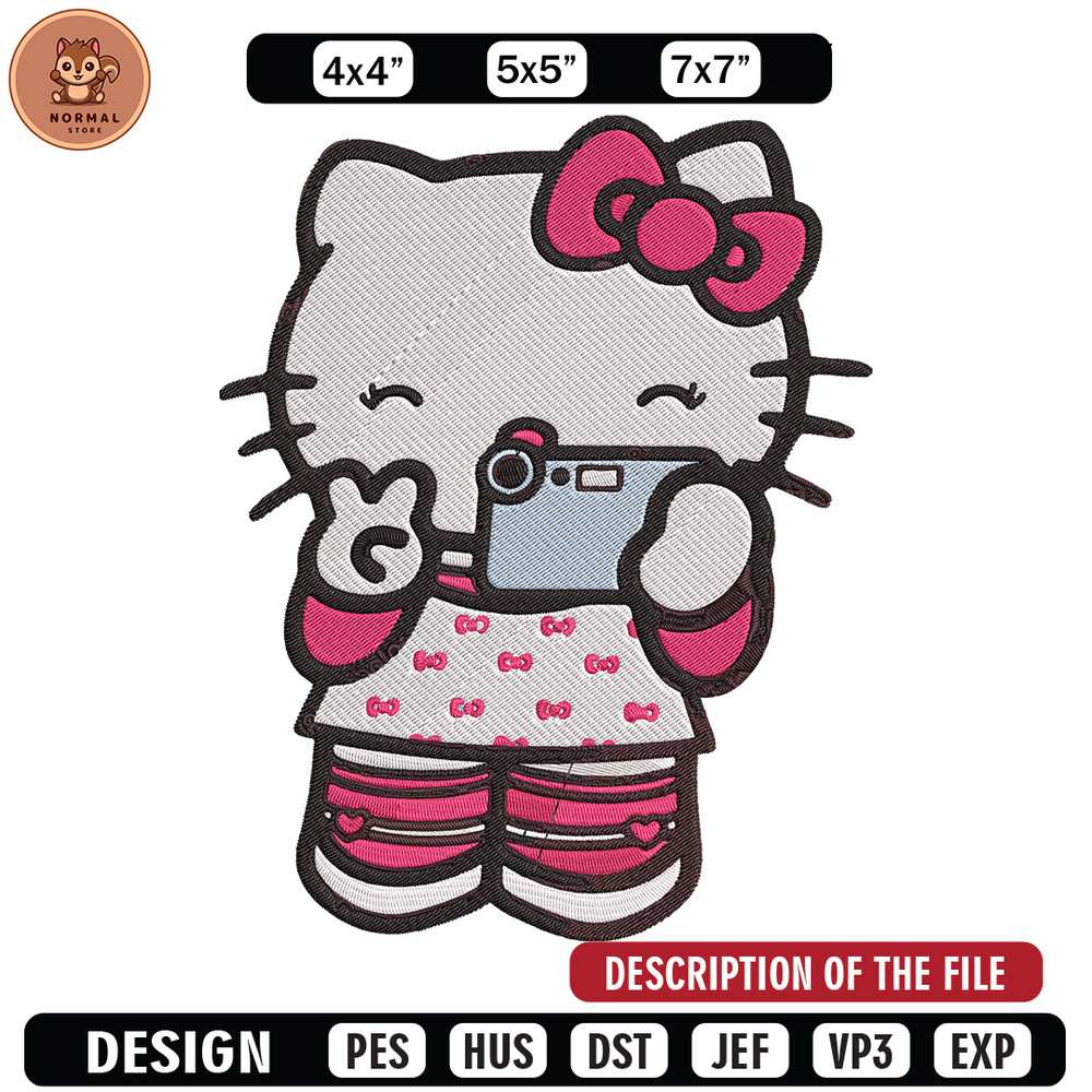 Hello kitty selfie Embroidery Design, Hello kitty Embroidery, Embroidery File, Anime Embroidery, Digital download.jpg