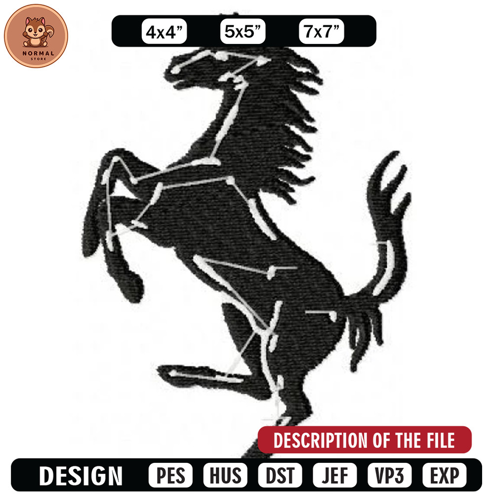 Horse of ferrari embroidery design, Embroidered shirt, Car Embroidery, Car design, Logo design, digital download.jpg