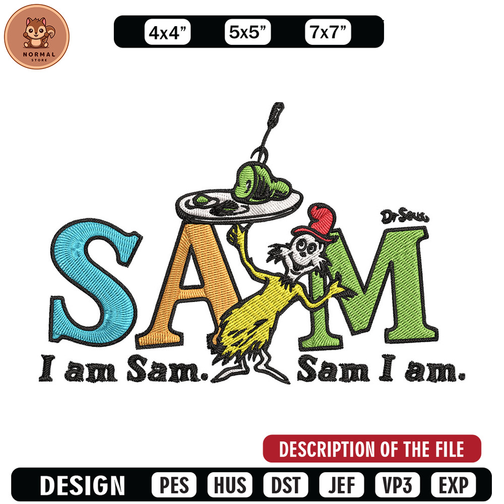 I am Sam Sam I Am Dr. Seuss Embroidery Design, Dr Seuss Embroidery, Embroidery File, Embroidery design, Digital download.jpg