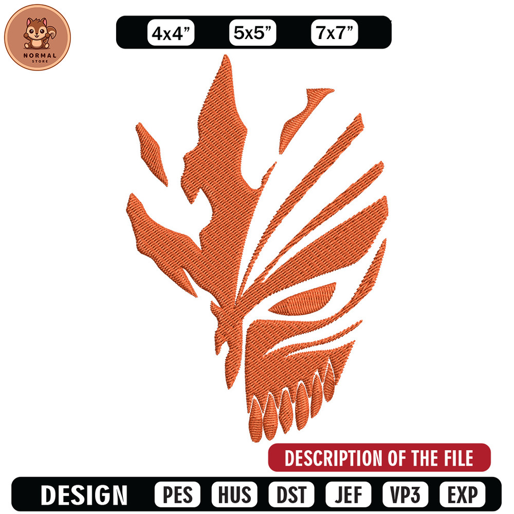 Ichigo mask Embroidery Design, Bleach Embroidery, Embroidery File, Anime Embroidery, Anime shirt, Digital download.jpg