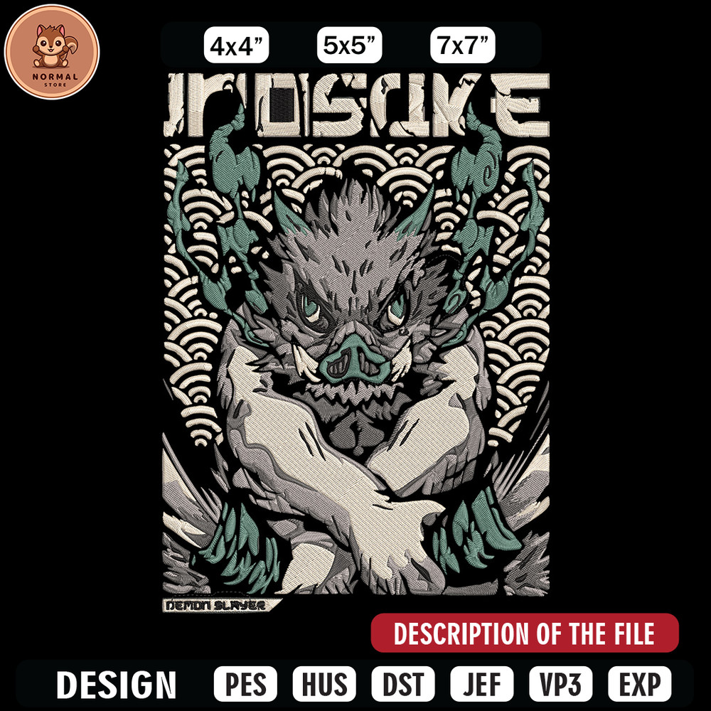 Inosuke poster Embroidery Design, Demon slayer Embroidery, Embroidery File, Anime Embroidery,Digital download..jpg