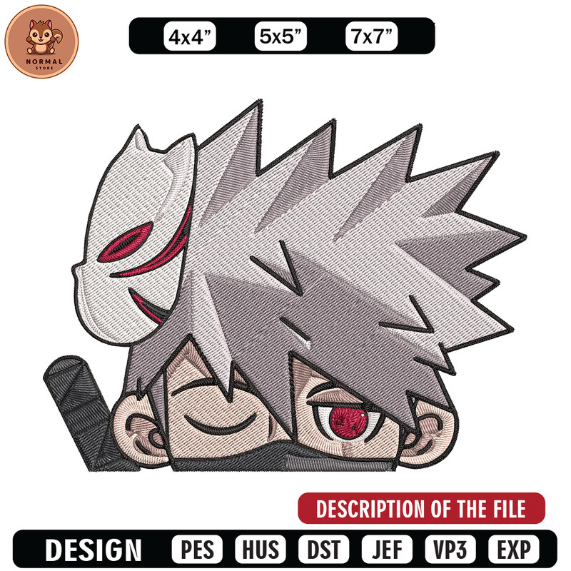 Kakashi Peeker Embroidery Design, Naruto Embroidery, Embroidery File, Anime Embroidery, Anime shirt, Digital download..jpg