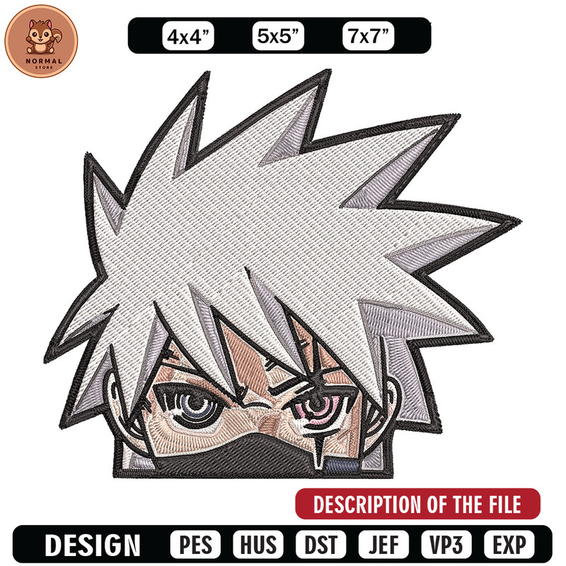 Kakashi Peeker Embroidery Design, Naruto Embroidery, Embroidery File, Anime Embroidery, Anime shirt, Digital download.jpg
