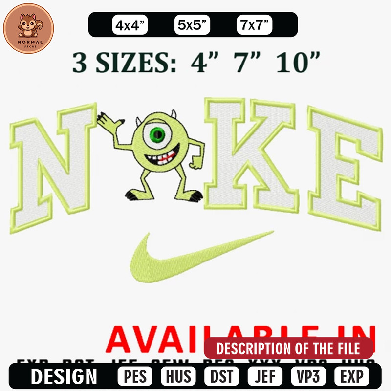 Mike wazowski x nike embroidery design, Brand design, Embroidered shirt, Brand shirt, Brand Embroidery, digital download.jpg