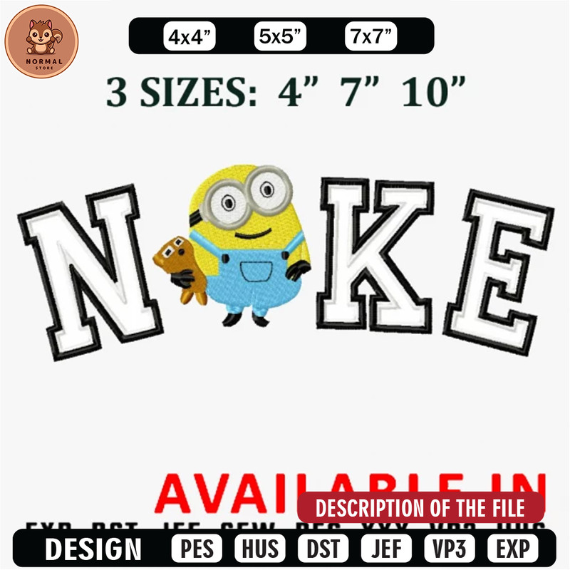Minion x nike embroidery design, Embroidered shirt, Brand shirt, Brand Embroidery, Brand design, digital download.jpg