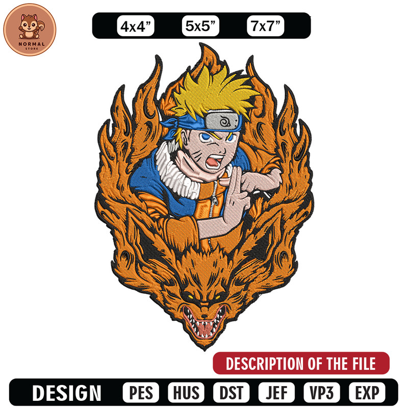 Naruto kurama Embroidery Design, Naruto Embroidery, Embroidery File, Anime Embroidery, Anime shirt, Digital download.jpg