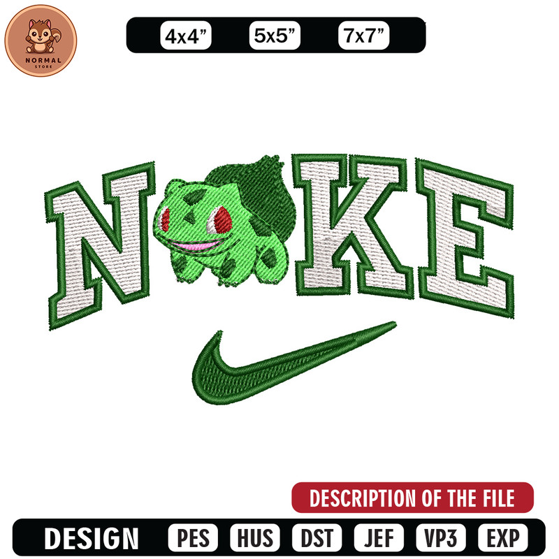 Nike bulbasaur embroidery design, Pokemon embroidery, Nike design, Embroidery shirt, Embroidery file,Digital download.jpg