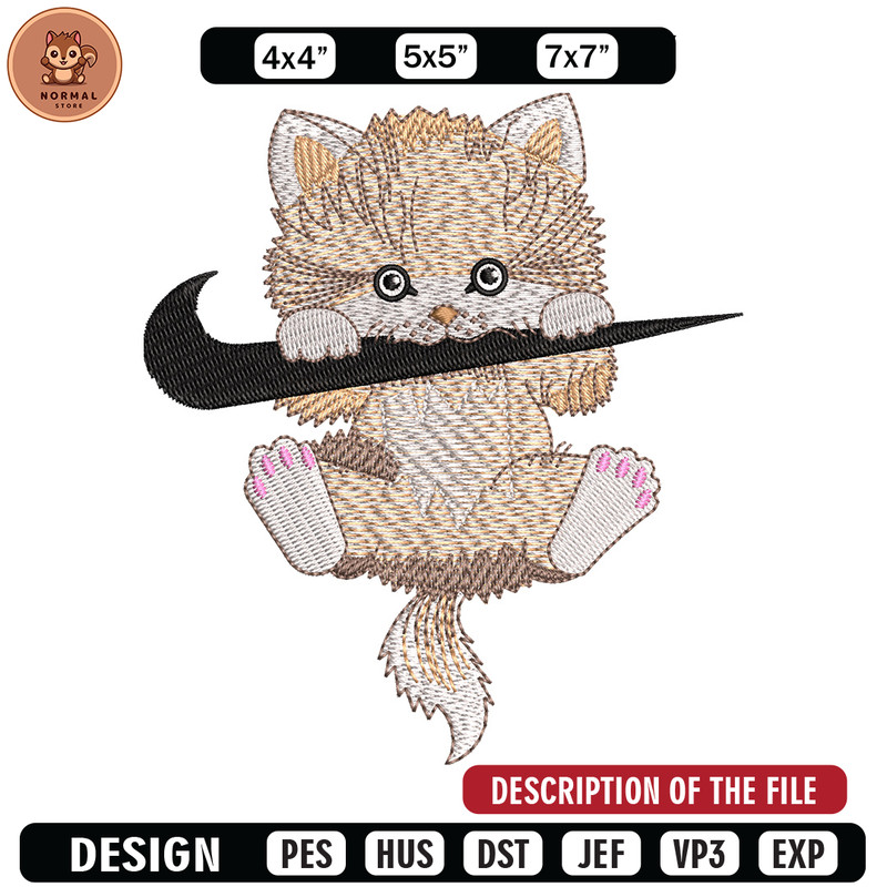 Nike cat cute embroidery design, Cat embroidery, Nike design, Embroidery shirt, Embroidery file, Digital download.jpg