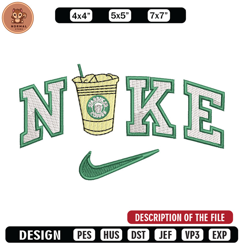 Nike coffee embroidery design, Starbuck embroidery, Nike design, Embroidery shirt, Embroidery file,Digital download.jpg