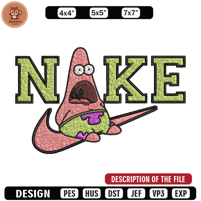 Nike patrick cute Embroidery Design, Spongebob Embroidery, Nike Embroidery, Embroidery File, Logo shirt,Digital download.jpg