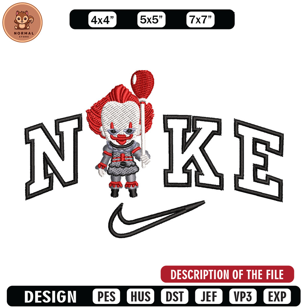 Nike pennywise embroidery design, Horror embroidery, Nike design, Embroidery shirt, Embroidery file, Digital download.jpg