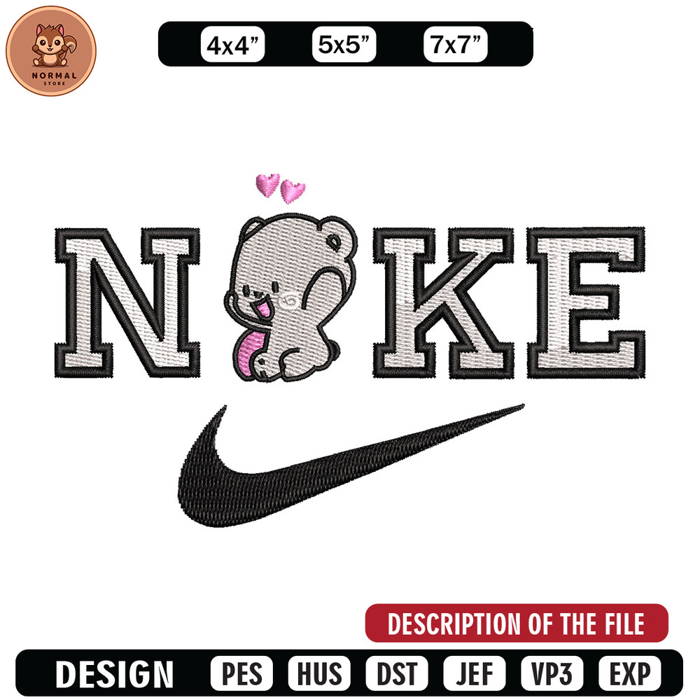 Nike x bear cute embroidery design, Bear embroidery, Nike design, Embroidery shirt, Embroidery file, Digital download.jpg