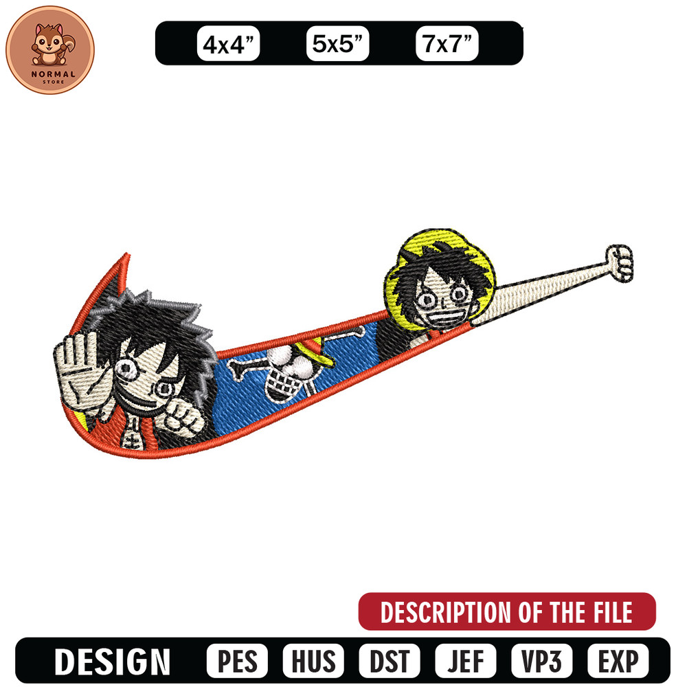 Nike x luffy embroidery design, One piece embroidery, Nike design, Embroidery shirt, Embroidery file, Digital download.jpg