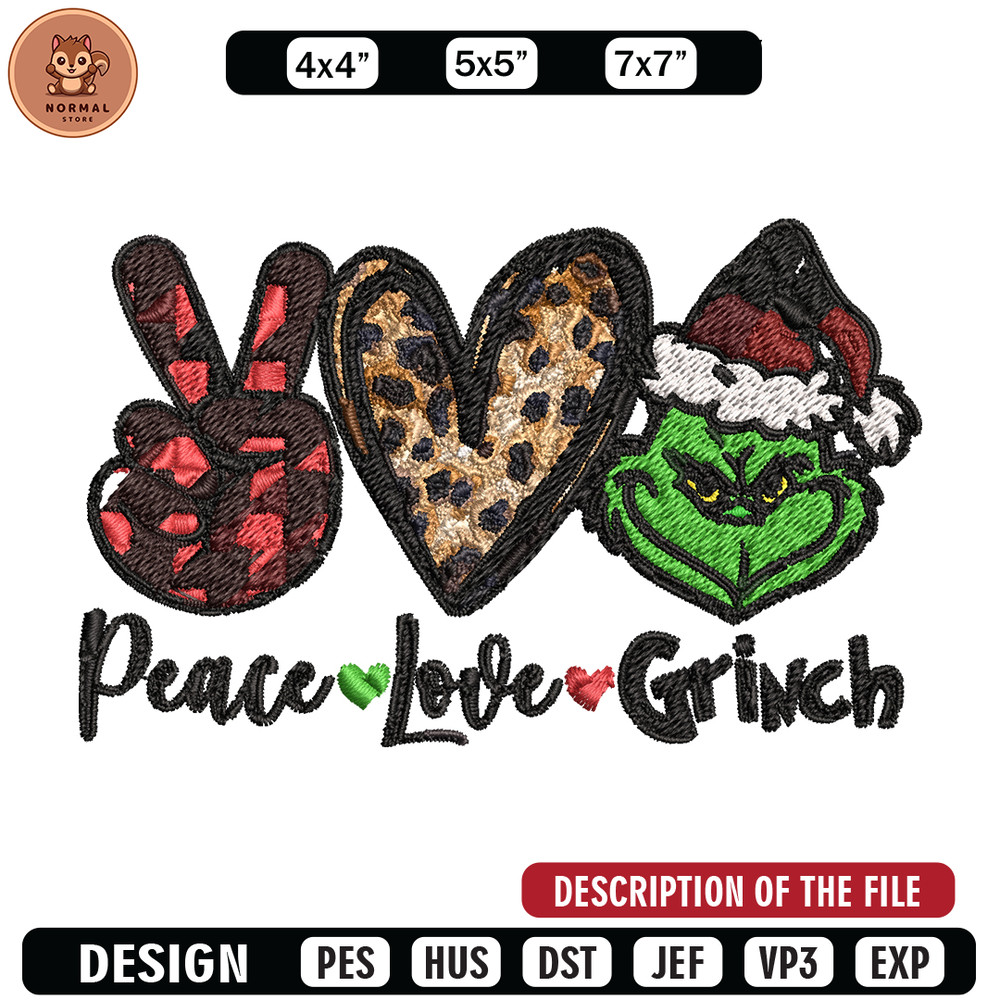 Peace love Grinch Embroidery design, Grinch christmas Embroidery, Grinch design, Embroidery file, Instant download..jpg