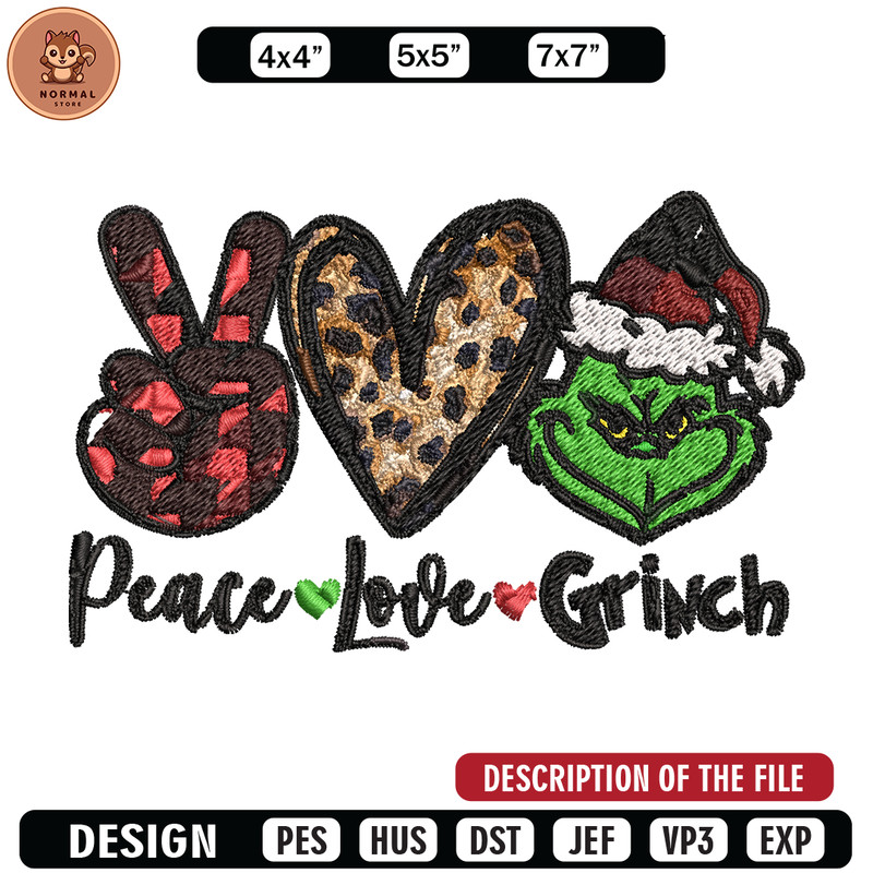Peace love Grinch Embroidery design, Grinch christmas Embroidery, Grinch design, Embroidery file, Instant download..jpg