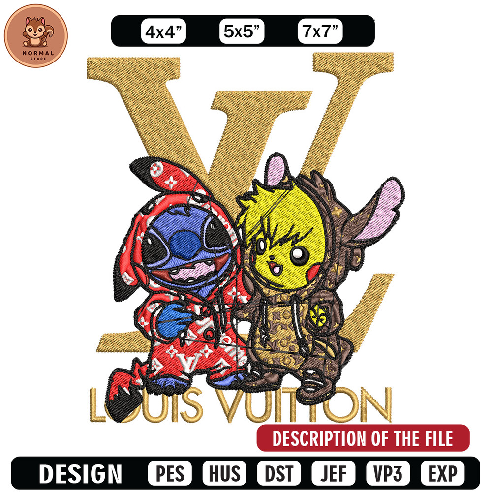 Pikachu x stitch lv Embroidery Design, LV Embroidery, Embroidery File, Logo shirt, Sport Embroidery, Digital download.jpg
