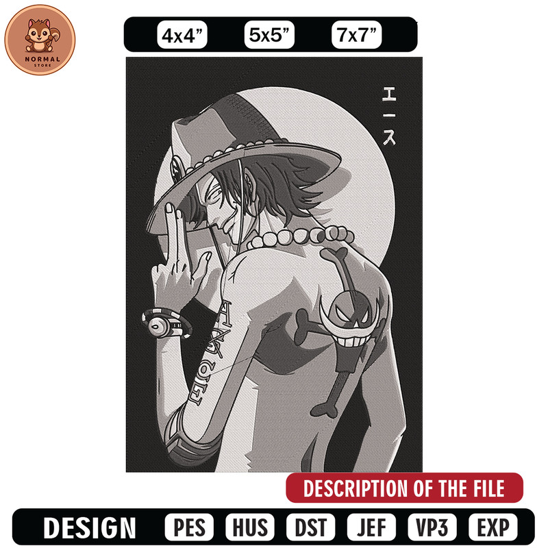 Portgas D Ace Embroidery Design, One piece Embroidery, Embroidery File, Anime Embroidery, Anime shirt, Digital download..jpg