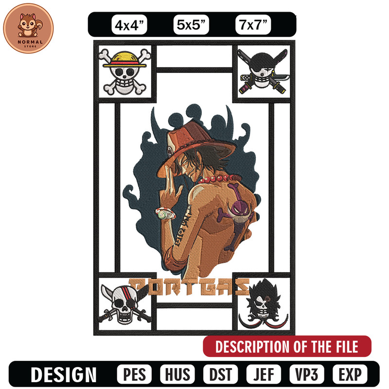 Portgas D Ace Embroidery Design, One piece Embroidery, Embroidery File, Anime Embroidery, Anime shirt, Digital download.jpg