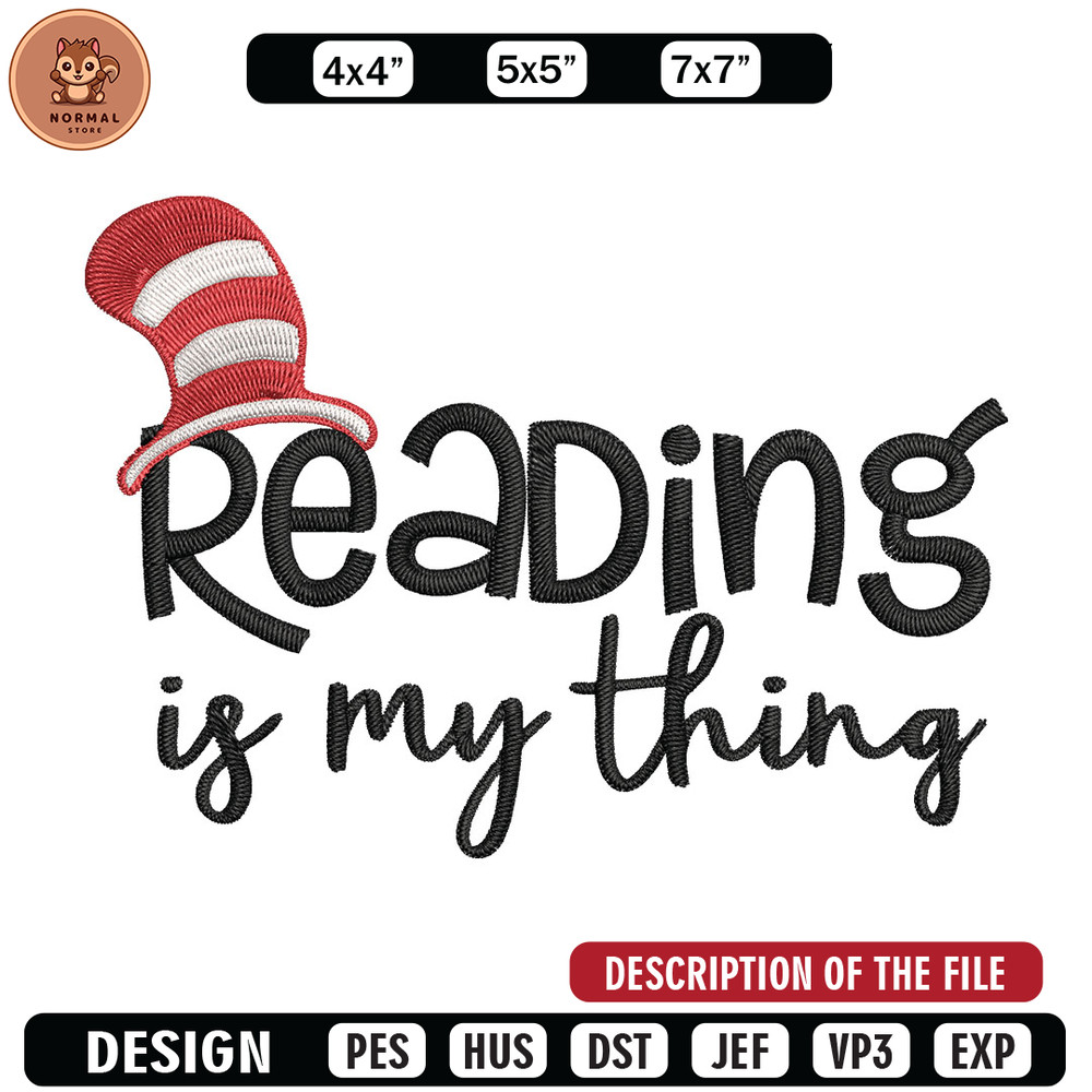 Reading Is My Thing Embroidery Design, Dr Seuss Embroidery, Embroidery File, Embroidery design, Digital download. (2).jpg