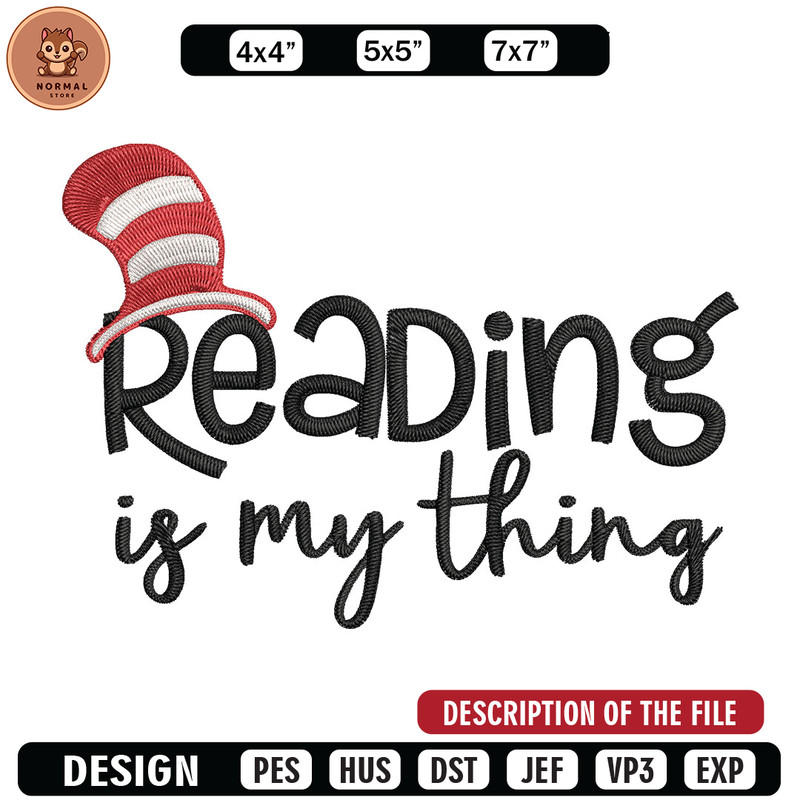 Reading Is My Thing Embroidery Design, Dr Seuss Embroidery, Embroidery File, Embroidery design, Digital download. (2).jpg