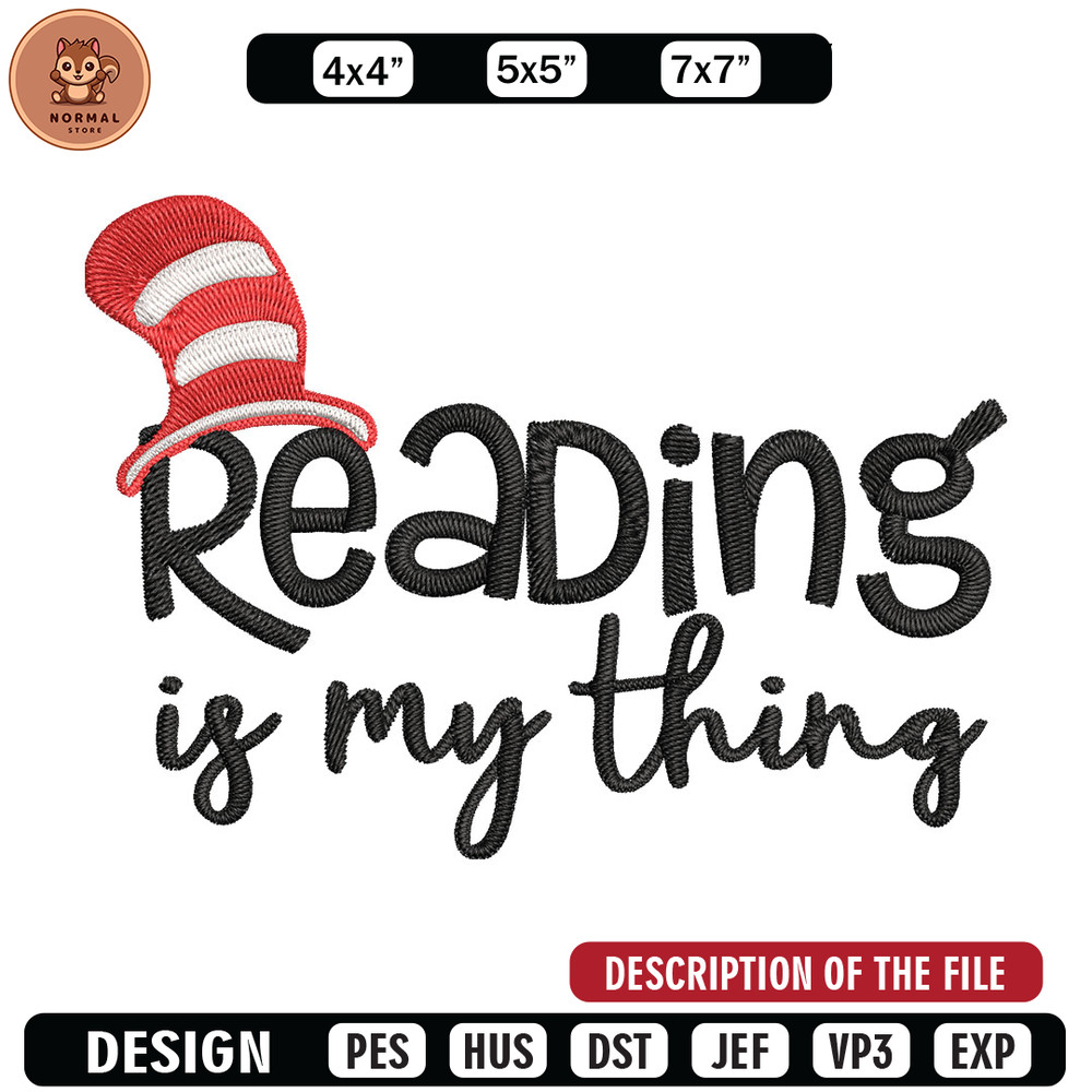 Reading Is My Thing Embroidery Design, Dr seuss Embroidery, Embroidery File, Embroidery design, Digital download..jpg