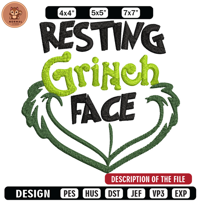 Resting Grinch Face Embroidery design, Grinch christmas Embroidery, Grinch design, Embroidery File, Instant download.jpg
