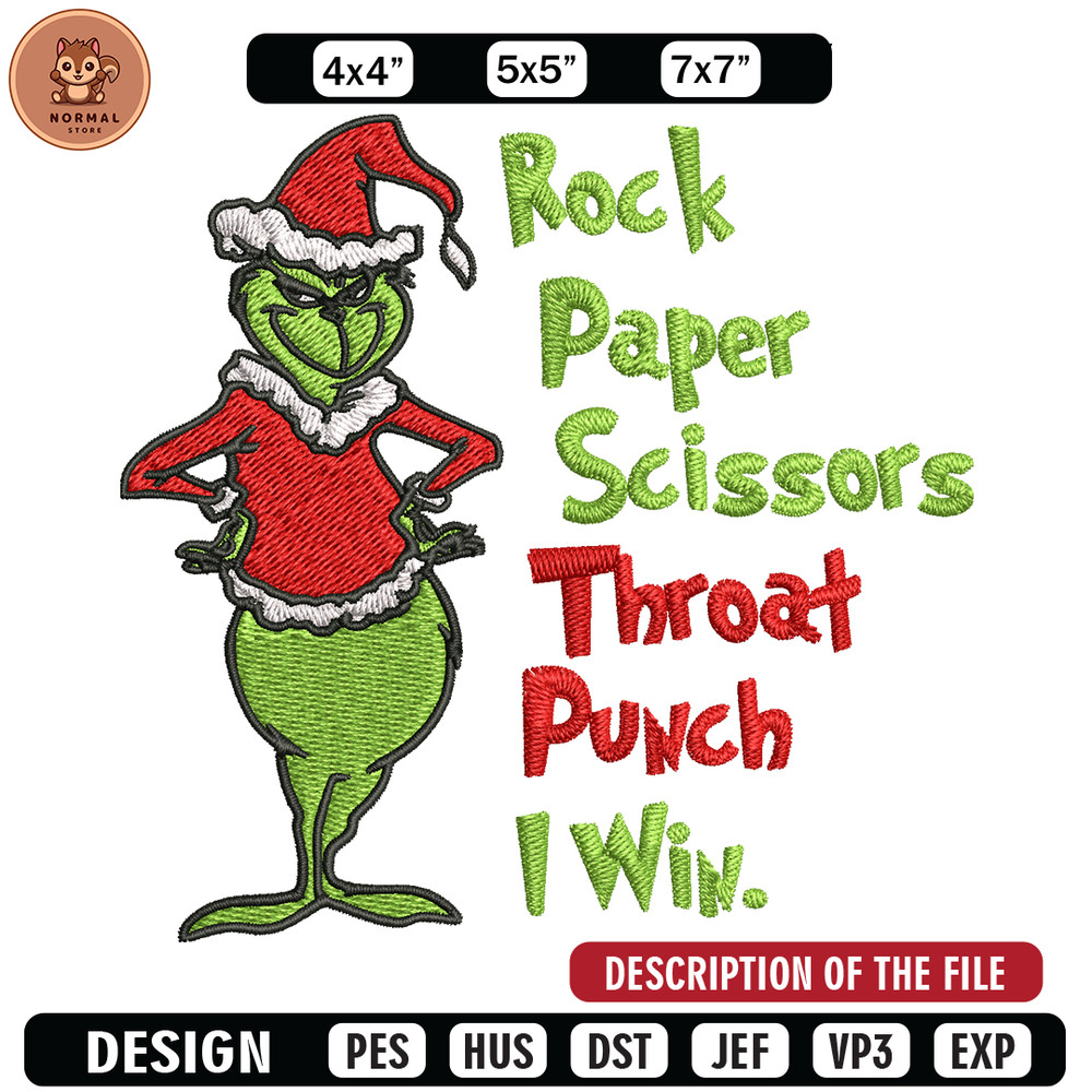 Rock Paper Scissors Throat Punch Grinch Embroidery design, Grinch Christmas Embroidery, Grinch design, Digital download..jpg