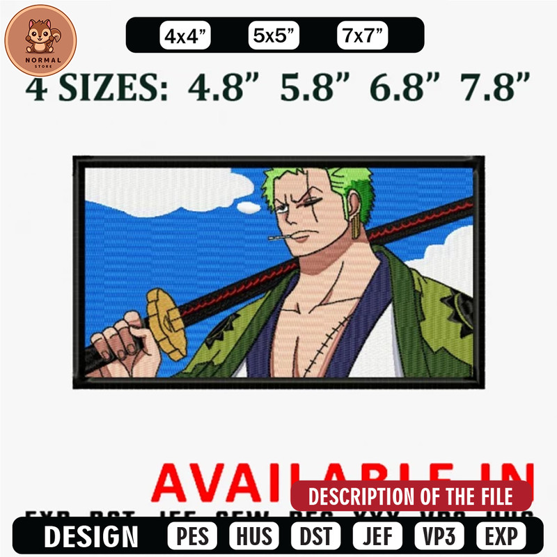 Roronoa zoro wano embroidery design, Anime Embroidery, Anime design, Embroidered shirt, Anime shirt, digital download.jpg