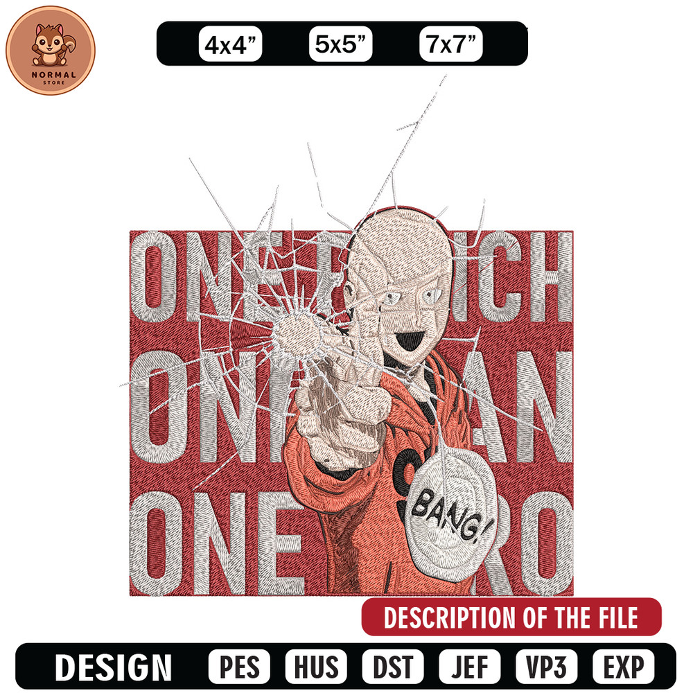 Saitama design Embroidery Design, One punch man Embroidery, Embroidery File, Anime Embroidery, Anime shirt.jpg