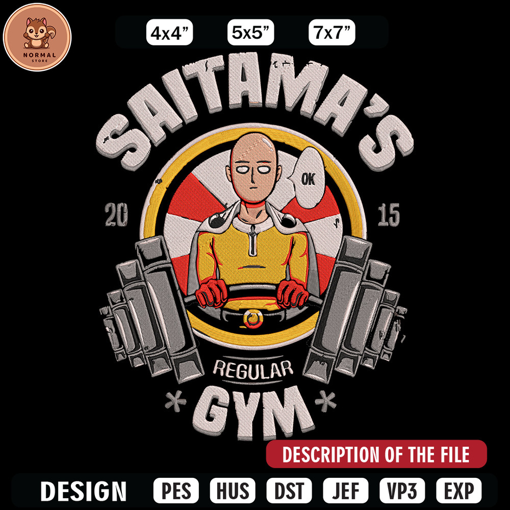 Saitama gym Embroidery Design, One punch man Embroidery, Embroidery File, Anime Embroidery,Anime shirt, Digital download.jpg