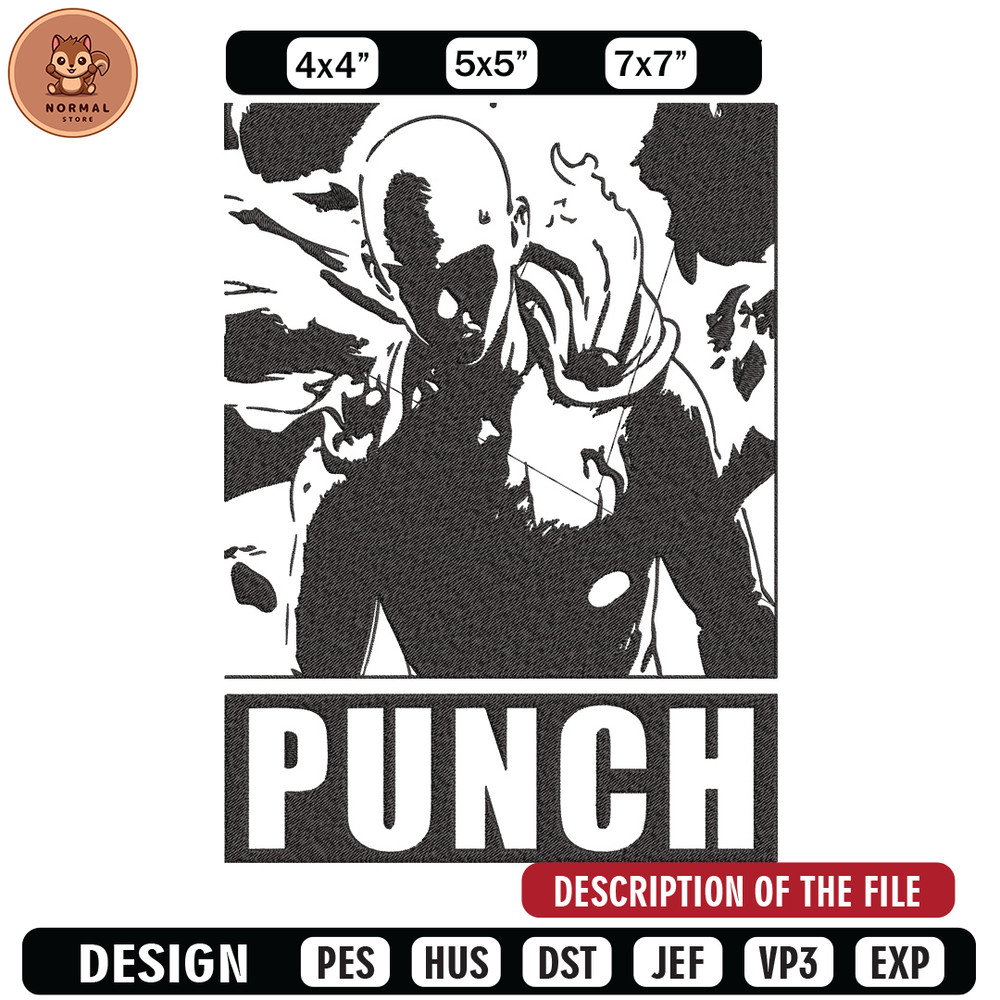 Saitama punch Embroidery Design, One punch man Embroidery, Embroidery File,Anime Embroidery,Anime shirt,Digital download.jpg