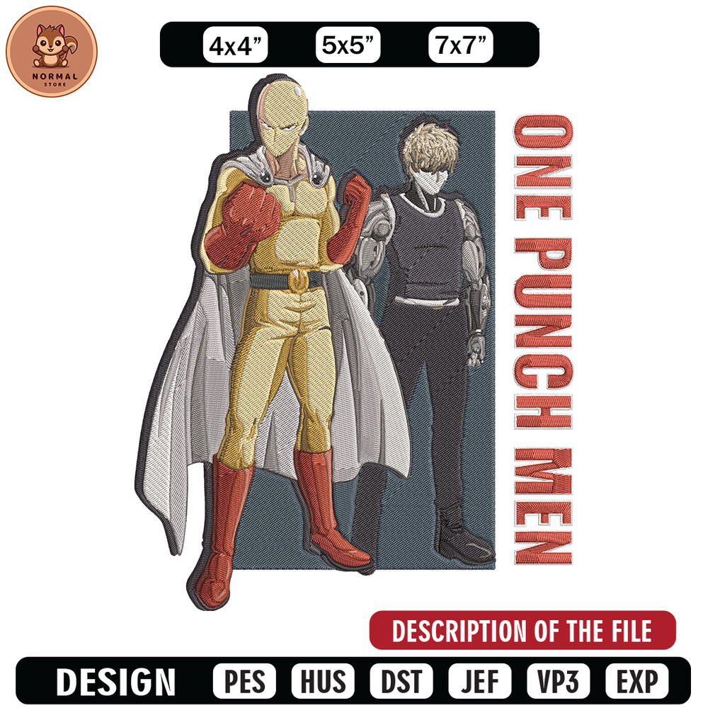 Saitama x genos Embroidery Design, One punch man Embroidery, Embroidery File, Anime Embroidery, Anime shirt.jpg