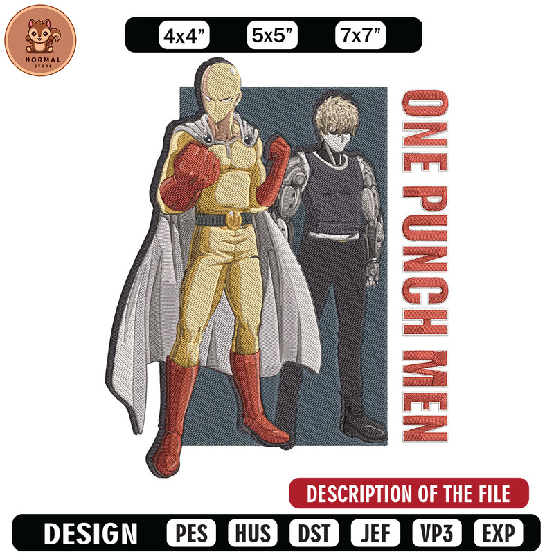 Saitama x genos Embroidery Design, One punch man Embroidery, Embroidery File, Anime Embroidery, Anime shirt.jpg