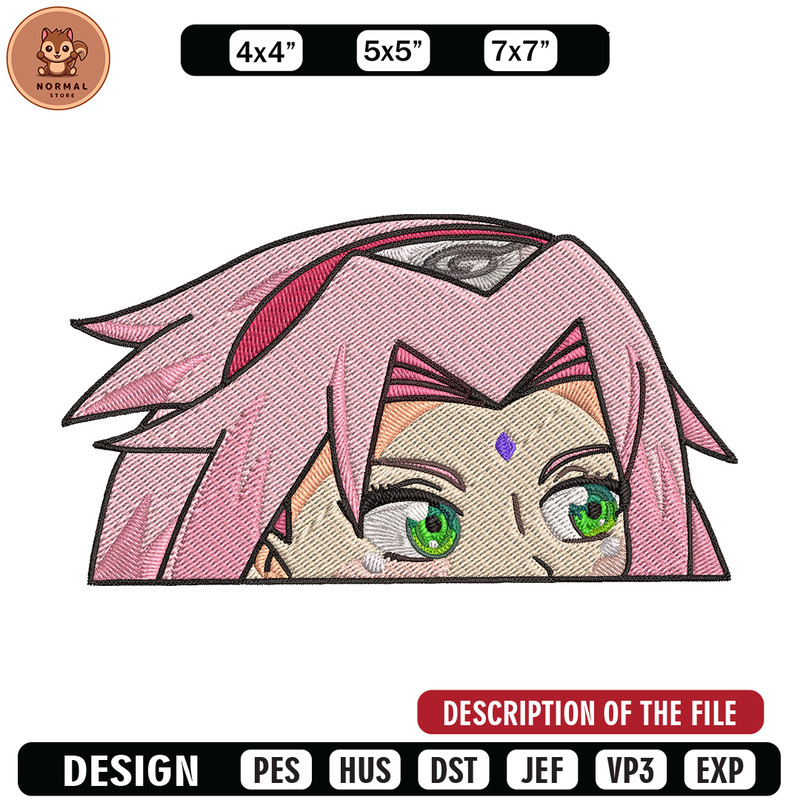 Sakura Peeker Embroidery Design, Naruto Embroidery, Embroidery File, Anime Embroidery, Anime shirt, Digital download.jpg