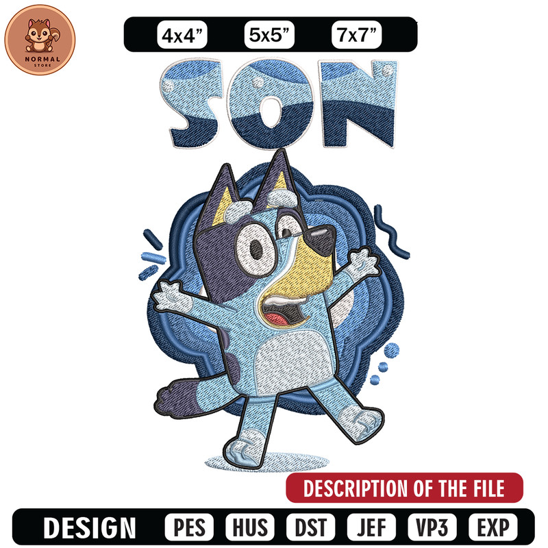 Son Bluey Embroidery, Bluey Cartoon Embroidery, cartoon Embroidery, cartoon shirt, Embroidery File, Instant download..jpg