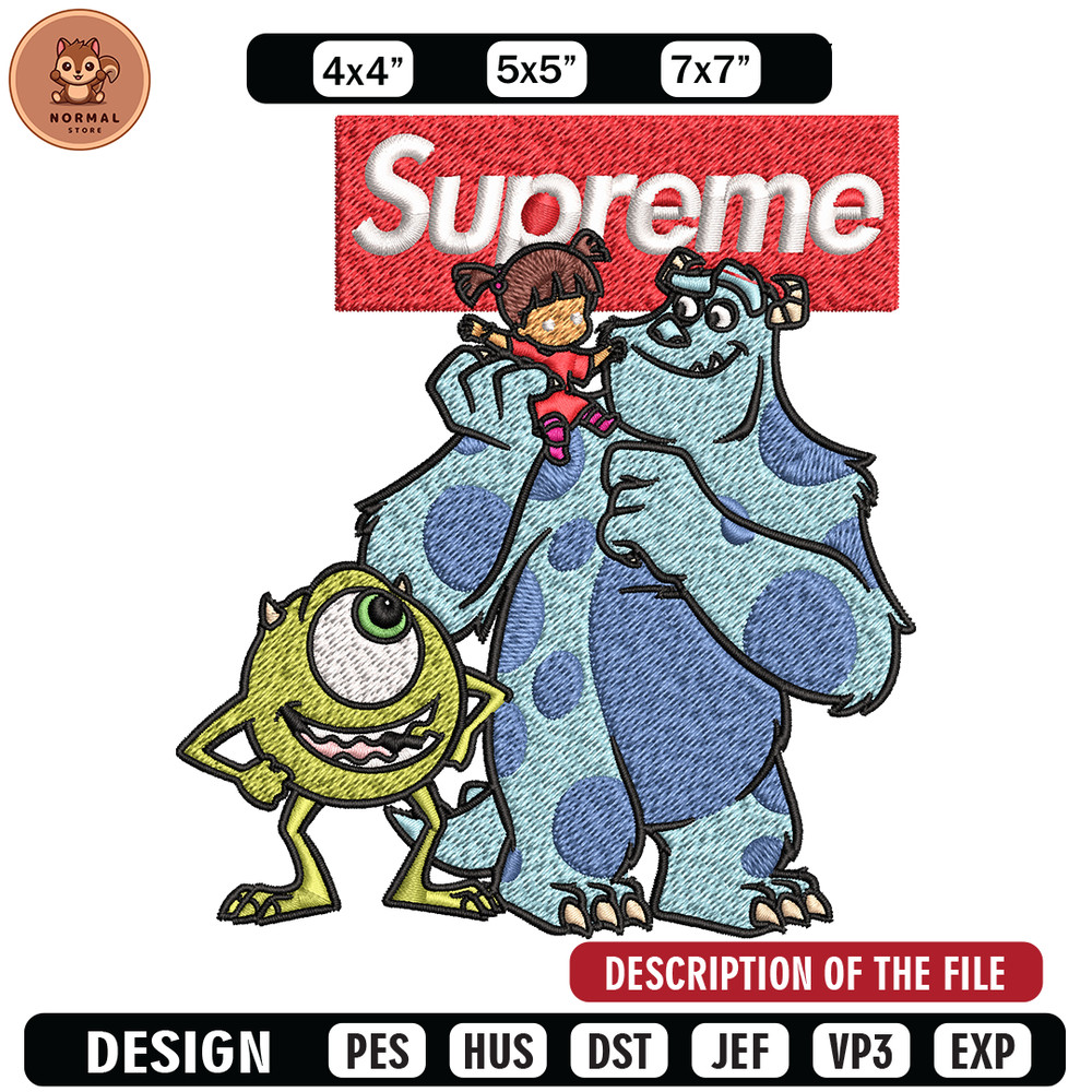 Sulley & Mike Monsters supreme Embroidery design, cartoon Embroidery, cartoon design, Embroidery File, Instant download..jpg