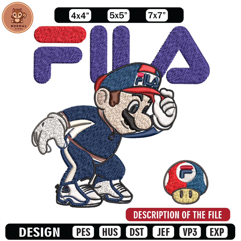 Super Mario Fila Embroidery design, Super Mario Embroidery, cartoon design, Embroidery File, Fila logo, Instant download.jpg